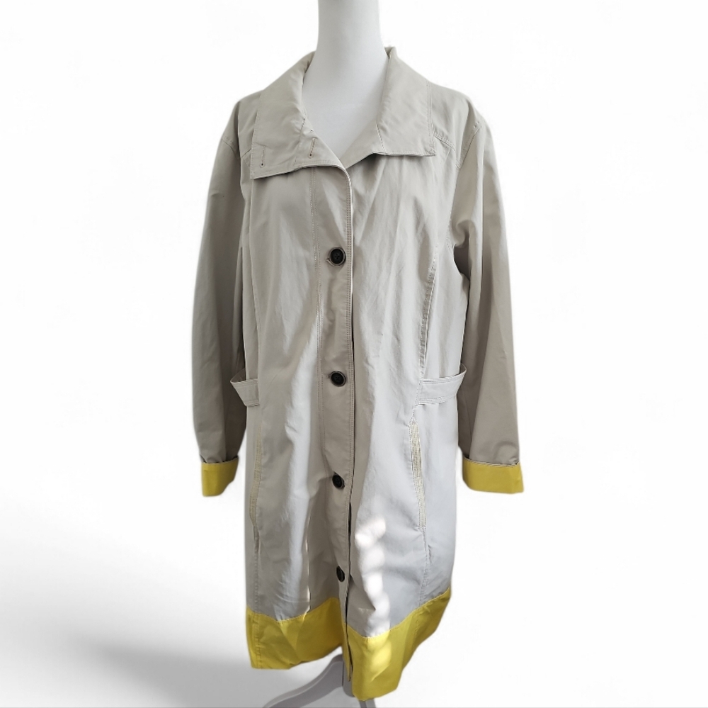 Eddie Bauer Plus Tan Yellow Trim Long Trench Coat 2X